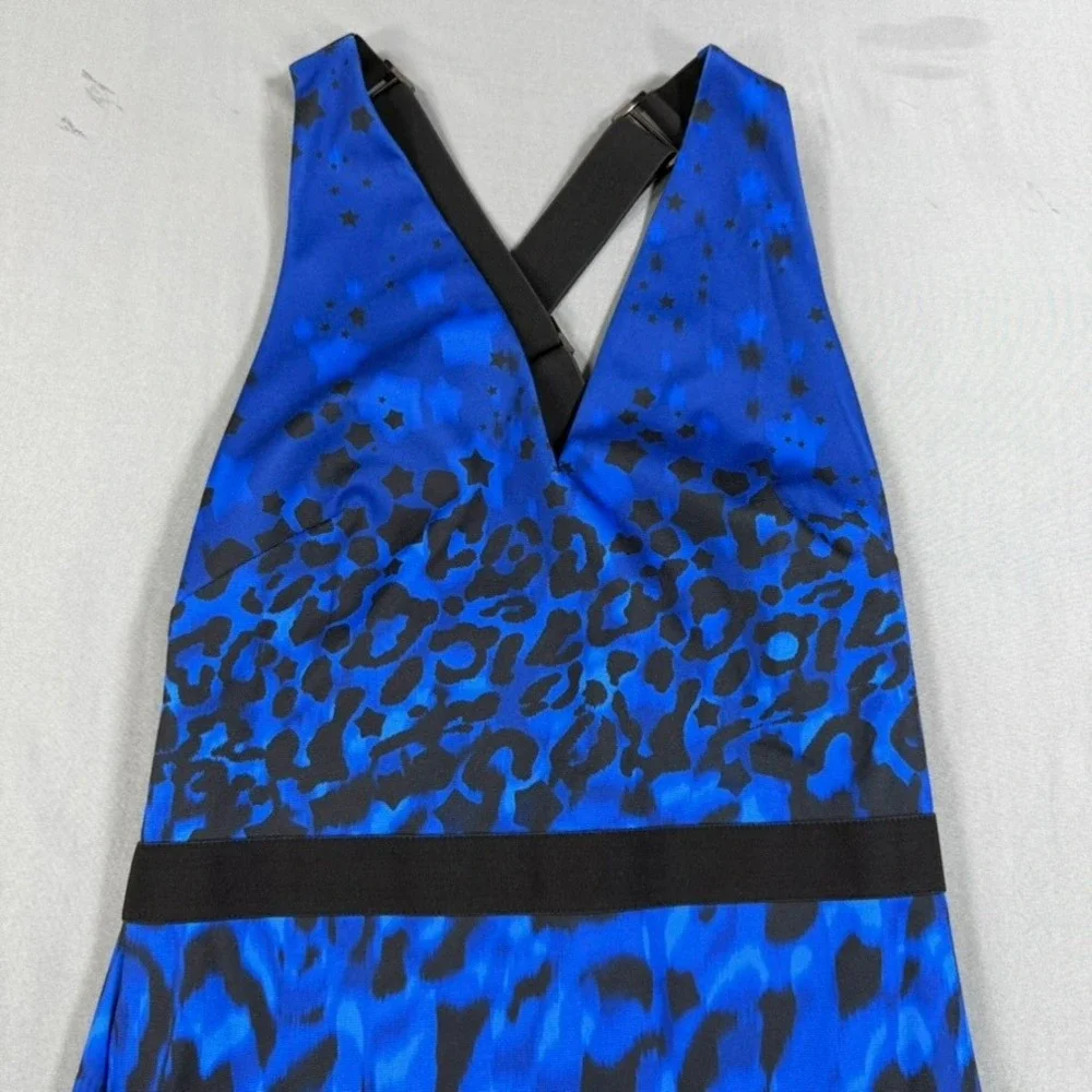Ted Baker London Maxi Dress Size 1 Blue Black Animal Print Cross Back Sleeveless